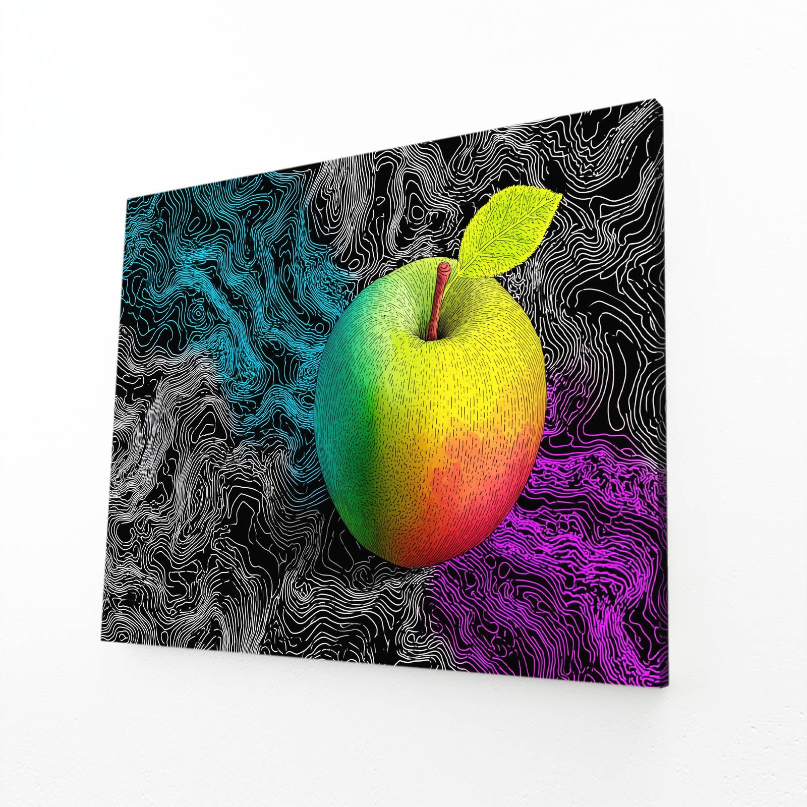 Marble Swirl Apple Art – angled canvas view on white background