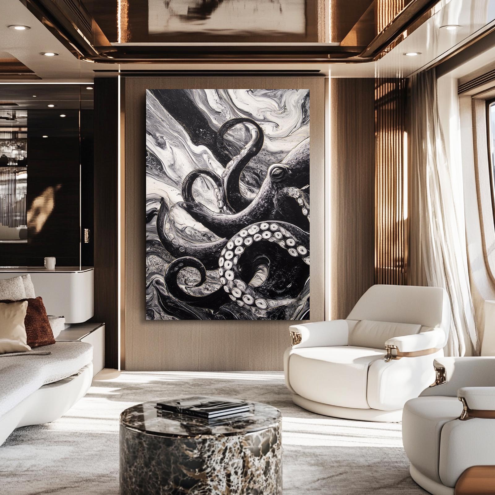 Marble Swirl Octopus Wall Art – styled in a furnished interior