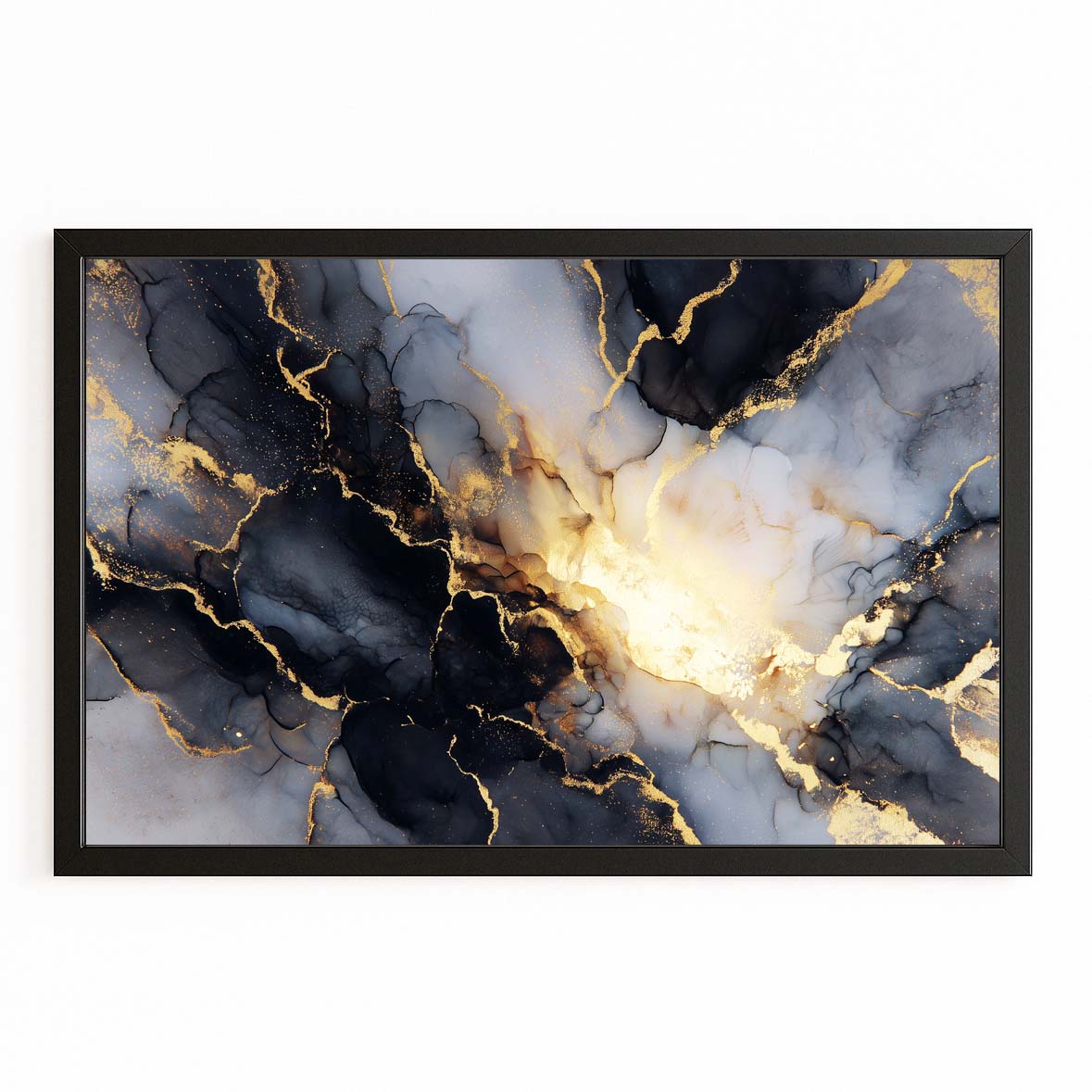 Marble Vein Drift Gold Wall Decor – with Premium Black frame on white background