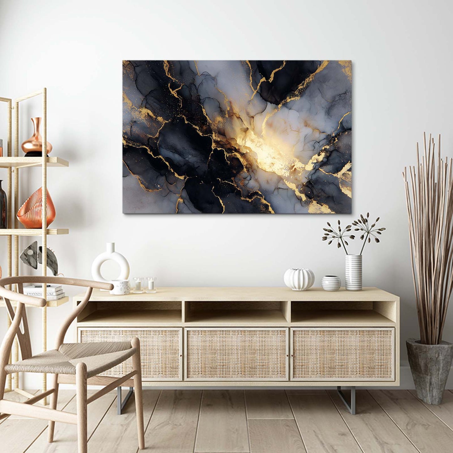 Marble Vein Drift Gold Wall Decor – styled in a furnished interior