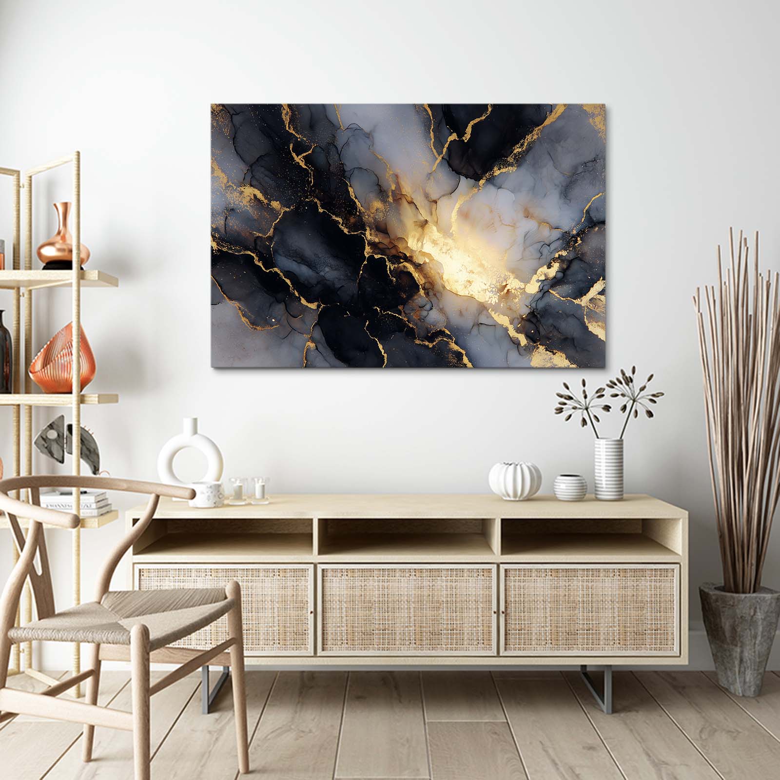 Marble Vein Drift Gold Wall Decor – styled in a furnished interior