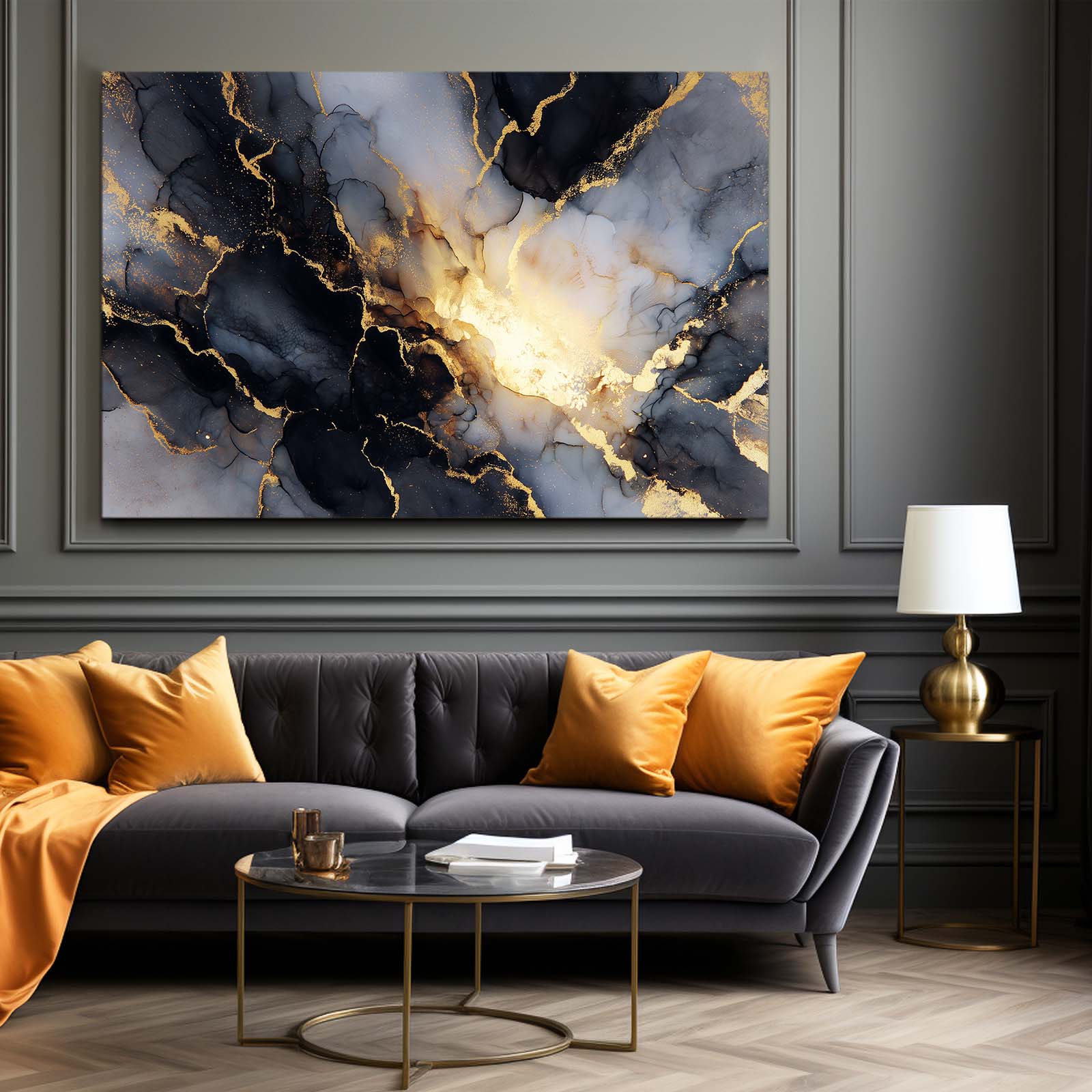 Marble Vein Drift Gold Wall Decor – styled in a furnished interior