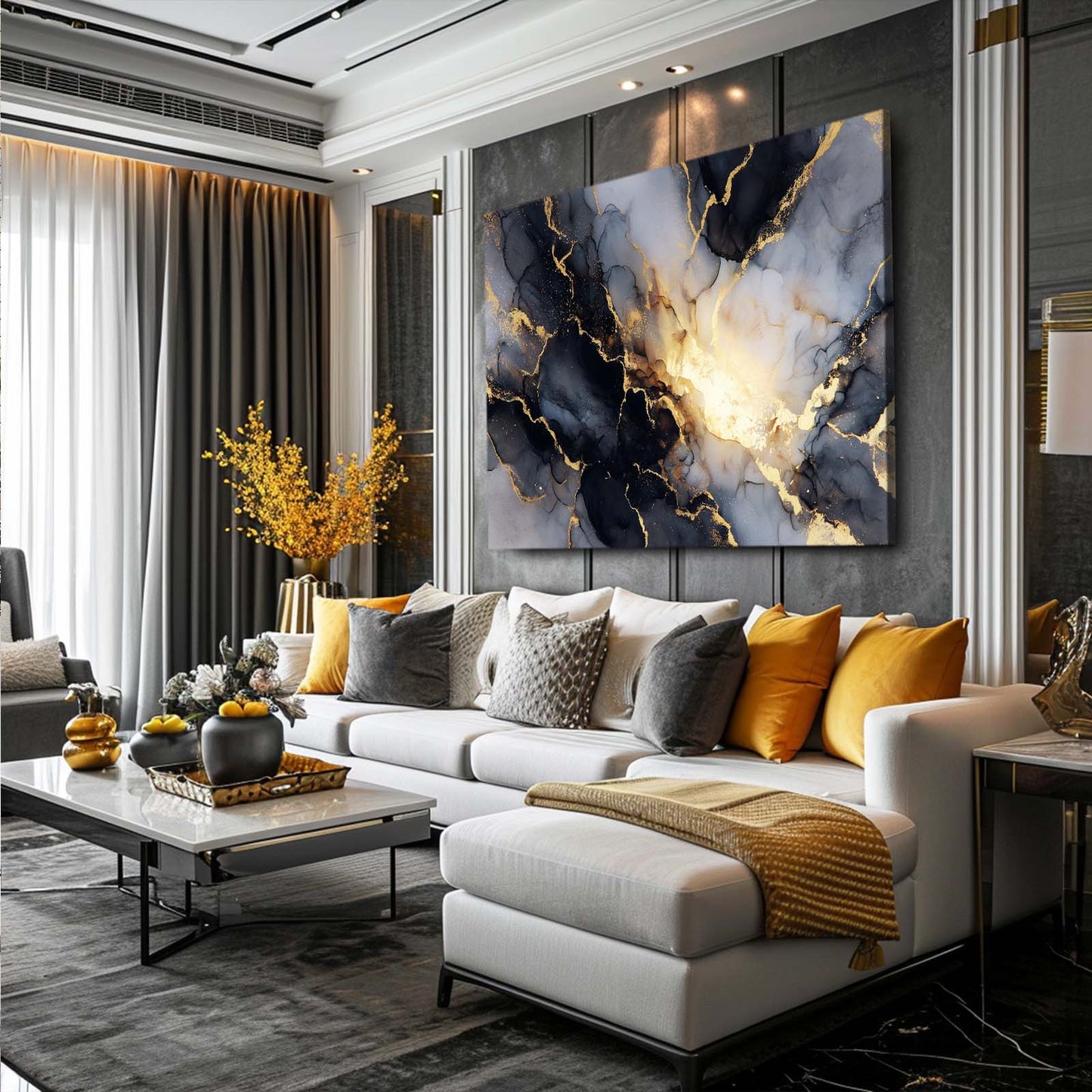Marble Vein Drift Gold Wall Decor – styled in a furnished interior