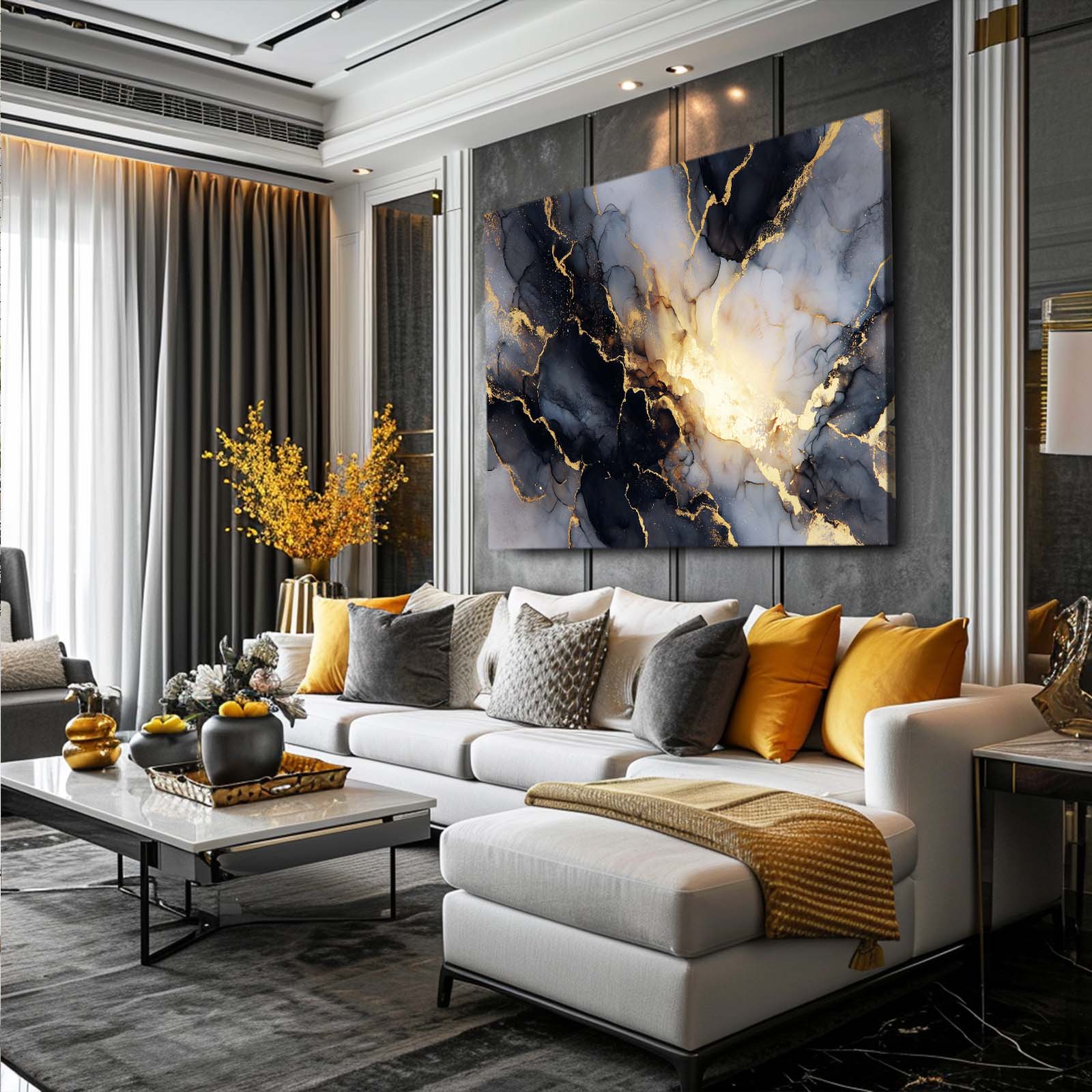 Marble Vein Drift Gold Wall Decor – styled in a furnished interior