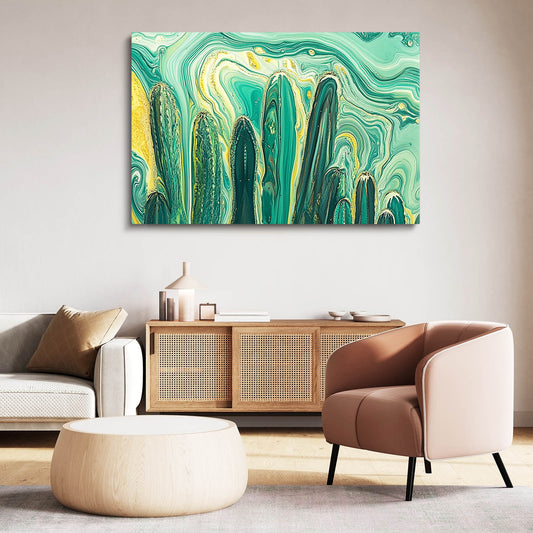 Marbled Fluid Green Cactus Wall Decor – styled in a furnished interior
