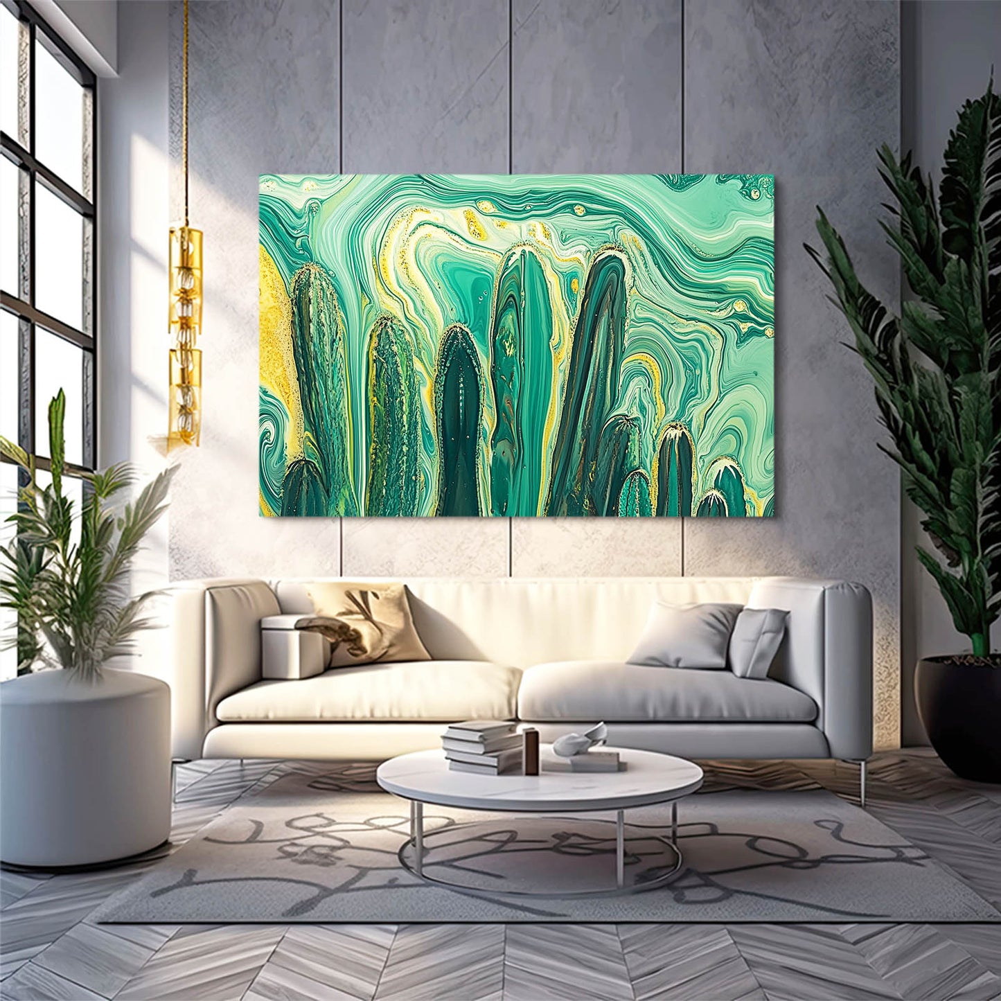 Marbled Fluid Green Cactus Wall Decor – styled in a furnished interior