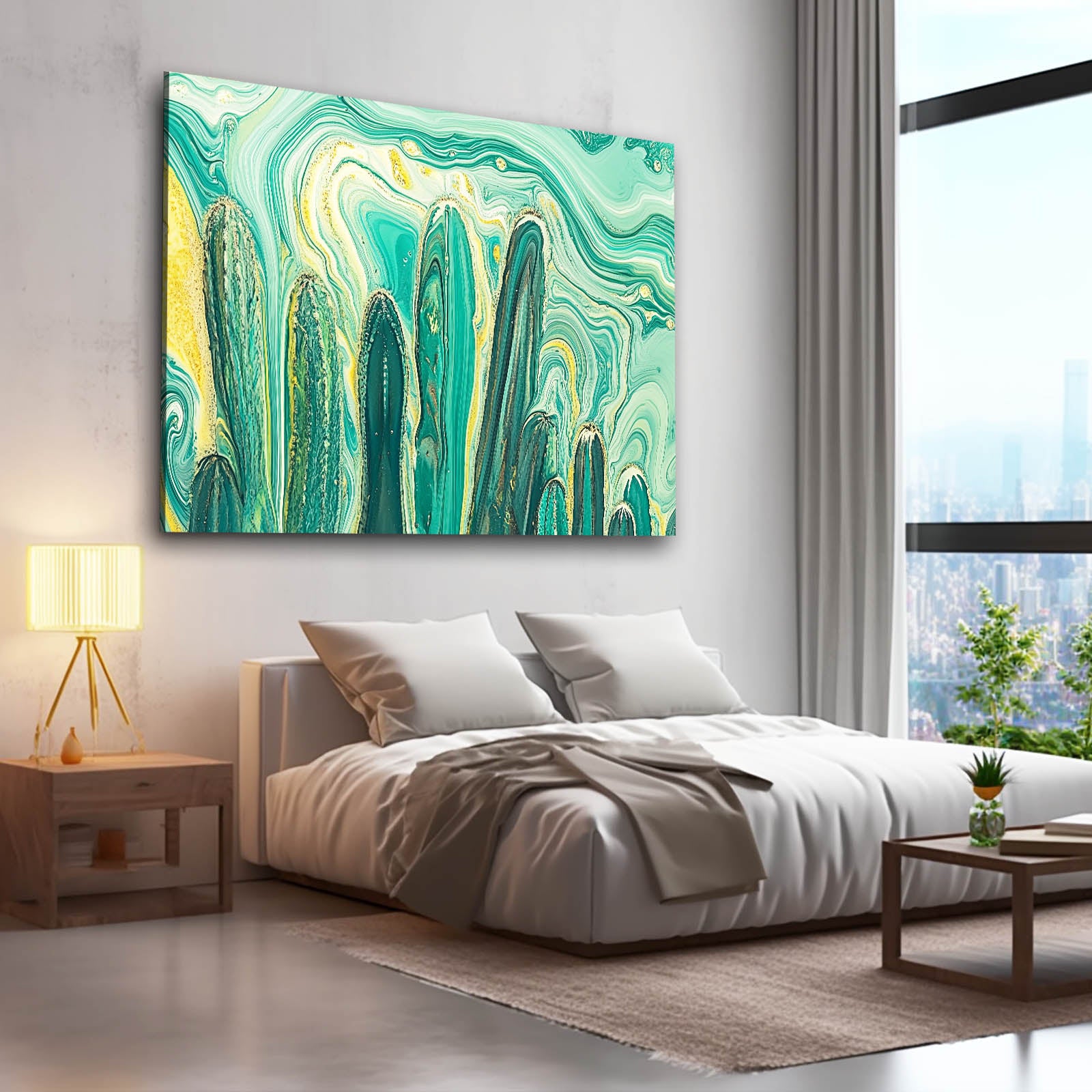 Marbled Fluid Green Cactus Wall Decor – styled in a furnished interior