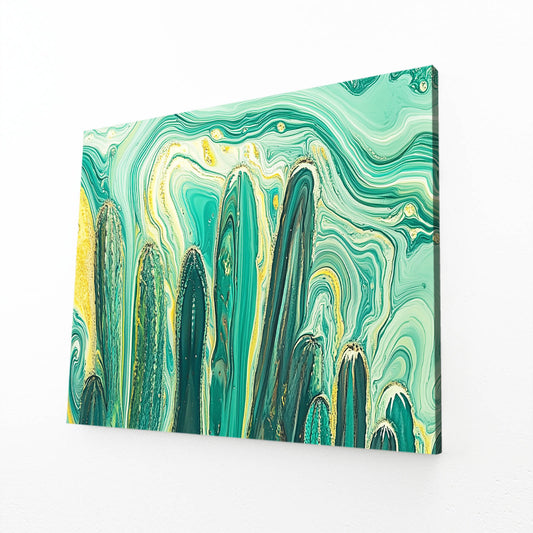 Marbled Fluid Green Cactus Wall Decor – marbled fluid green cactus canvas print