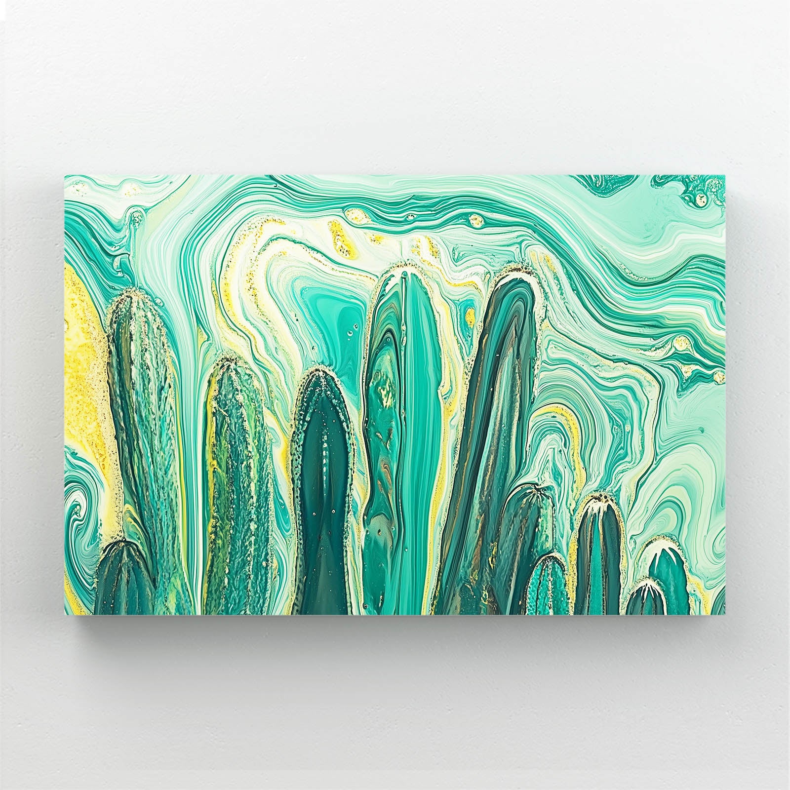 Marbled Fluid Green Cactus Wall Decor – styled in a furnished interior