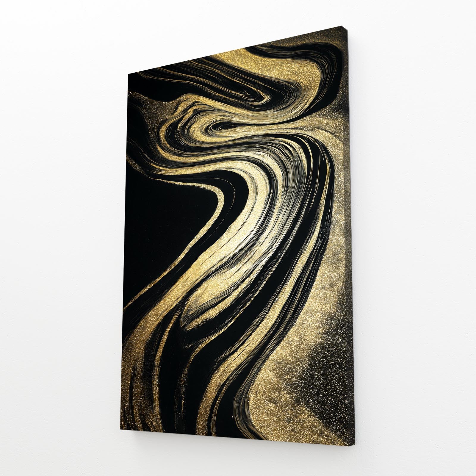 Marbled Gold Current Canvas Art – angled canvas view on white background