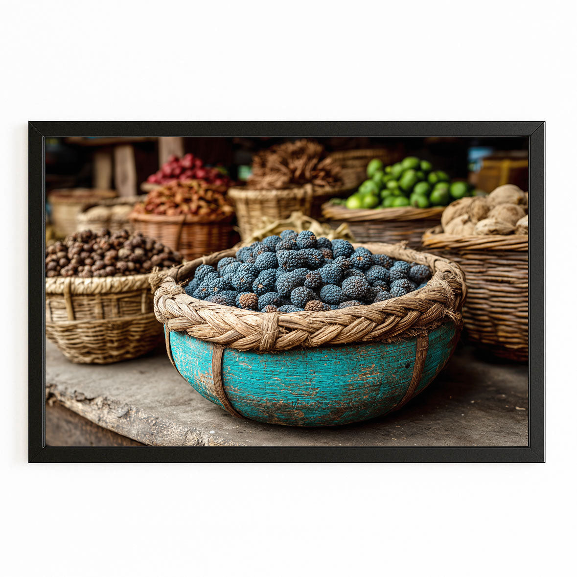 Market Berry Baskets Fruit Prints – with Premium Black frame on white background