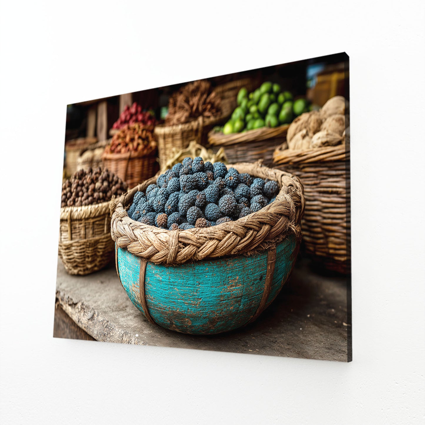 Market Berry Baskets Fruit Prints – angled canvas view on white background