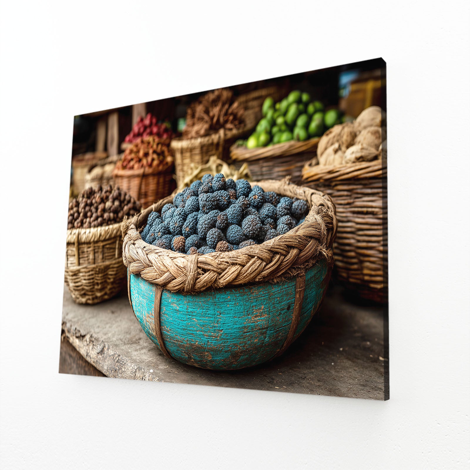Market Berry Baskets Fruit Prints – angled canvas view on white background