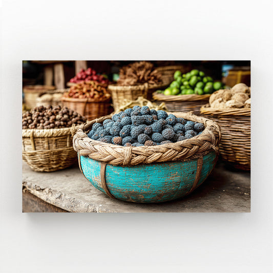 Market Berry Baskets Fruit Prints — photography canvas print, angled canvas view on white background