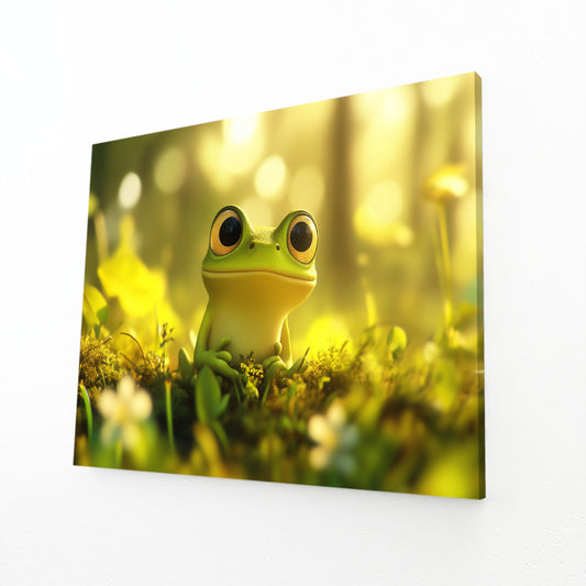 Meadow Glow Frog Wall Art – angled canvas view on white background