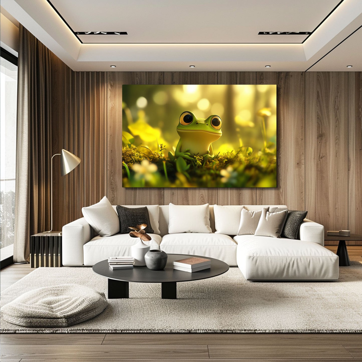 Meadow Glow Frog Wall Art – styled in a furnished interior
