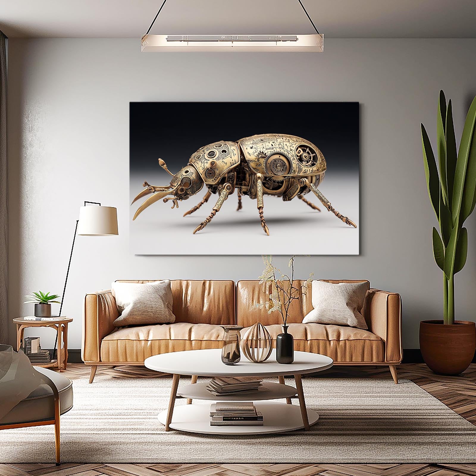 Mechanical Brass Beetle Steampunk Canvas – styled in a furnished interior
