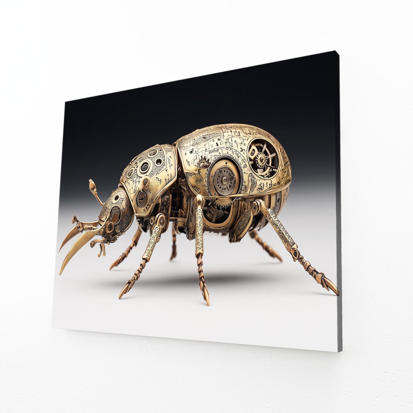 Mechanical Brass Beetle Steampunk Canvas – angled canvas view on white background