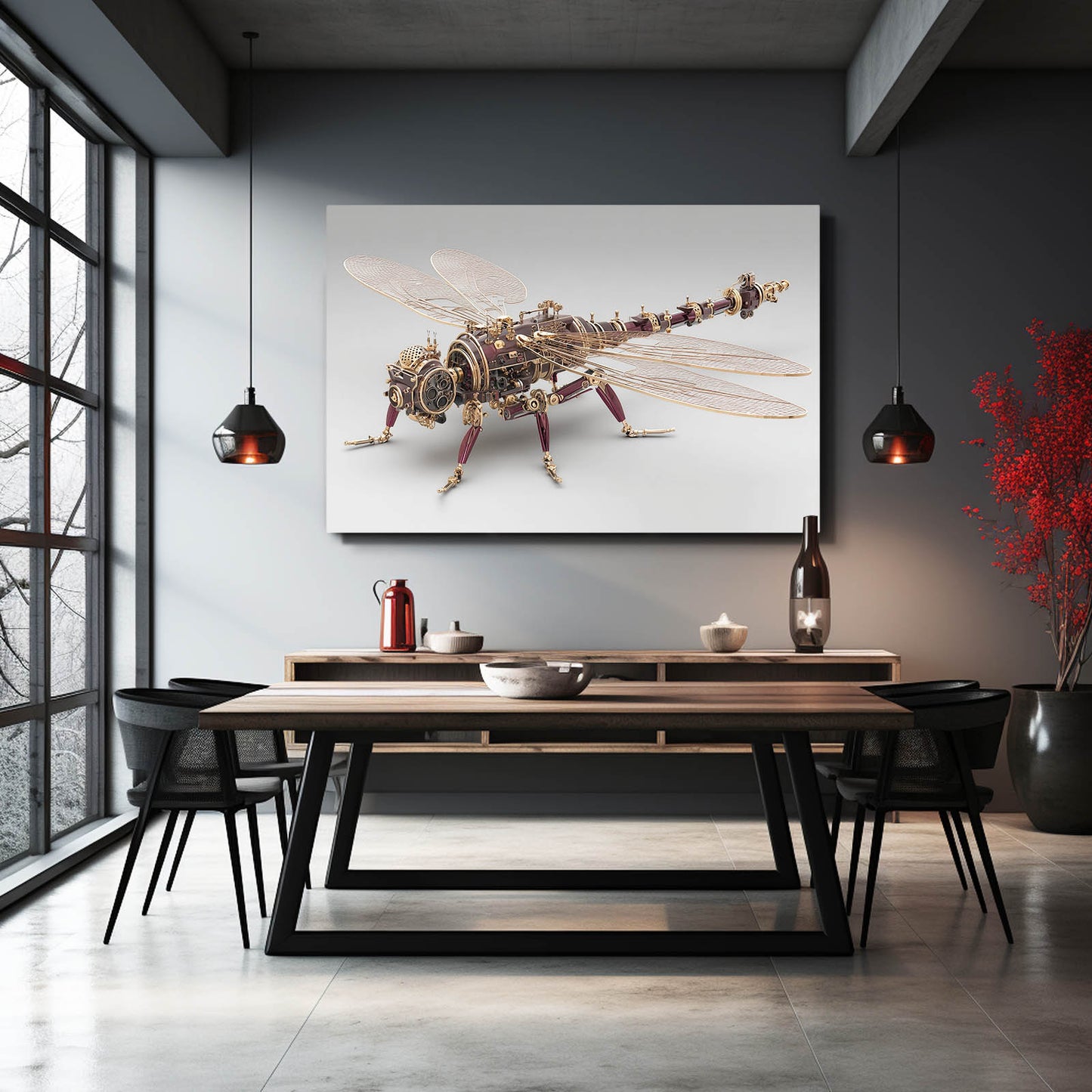 Mechanical Brass Dragonfly Steampunk Wall Art – styled in a furnished interior