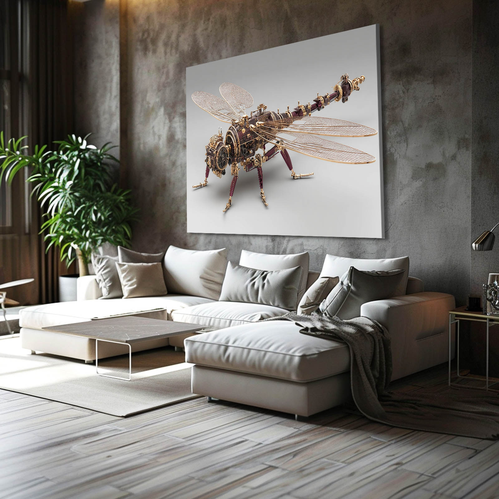 Mechanical Brass Dragonfly Steampunk Wall Art – styled in a furnished interior
