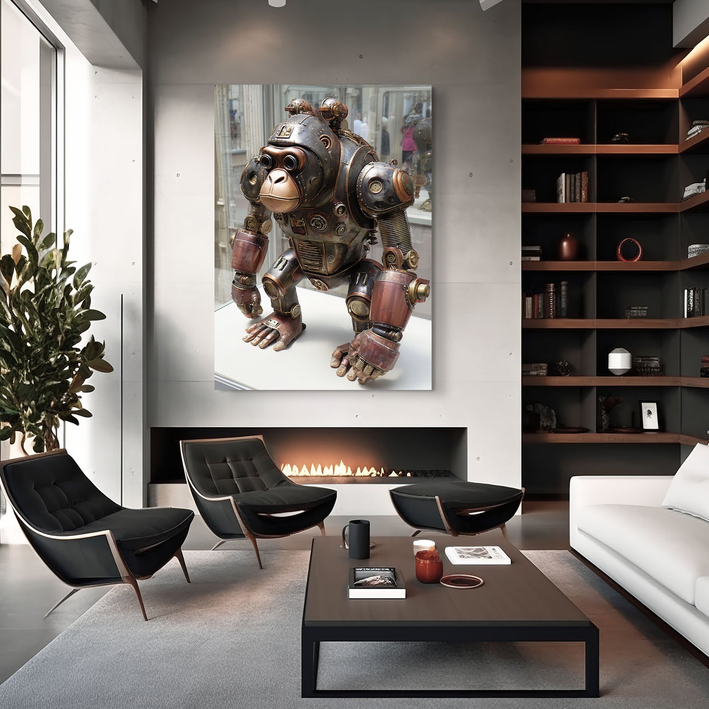 Mechanical Brass Gorilla Steampunk Art – styled in a furnished interior