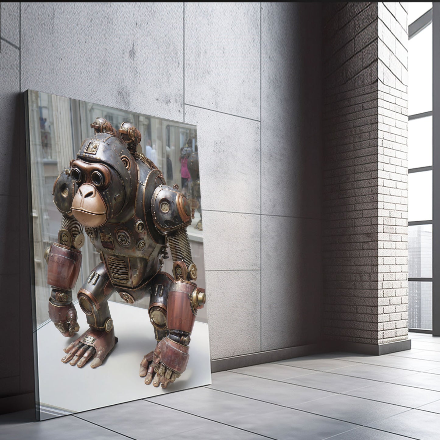 Mechanical Brass Gorilla Steampunk Art – styled in a furnished interior