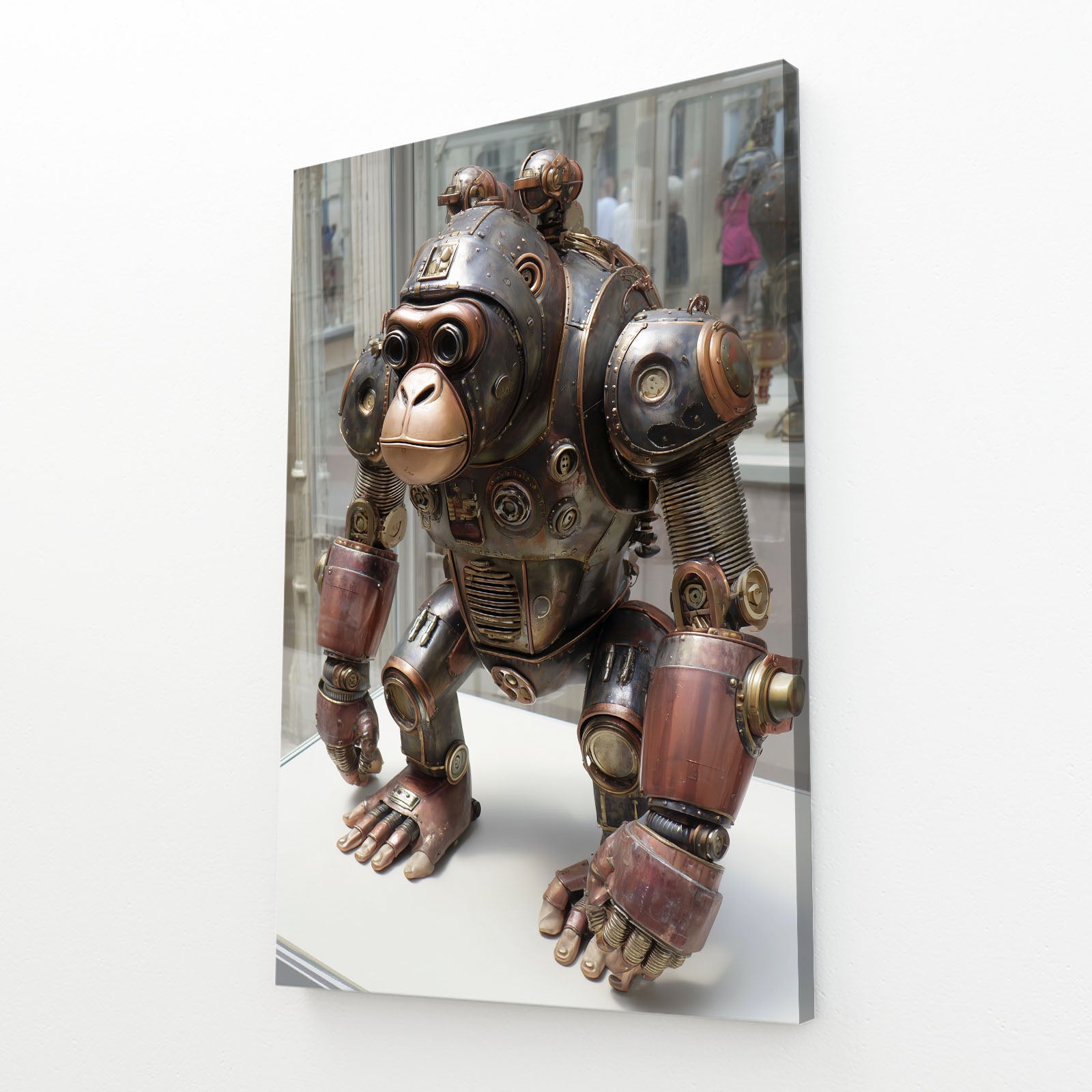 Mechanical Brass Gorilla Steampunk Art – angled canvas view on white background