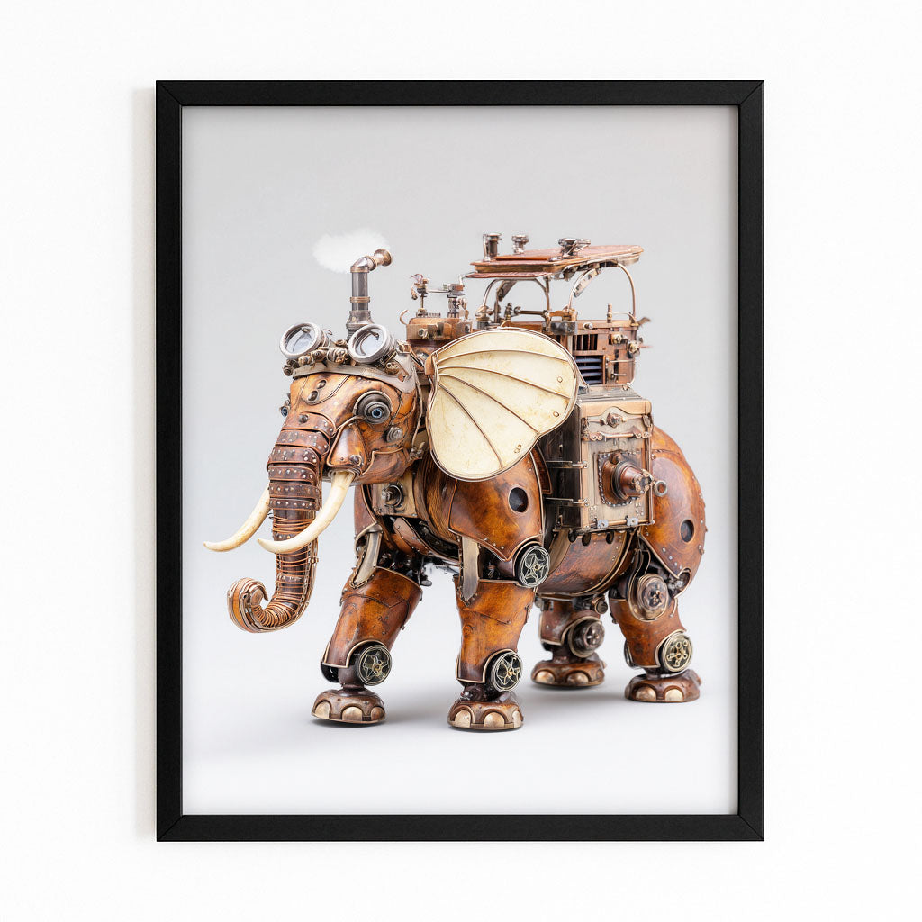 Mechanical Parasol Elephant Steampunk Canvas – with Premium Black frame on white background