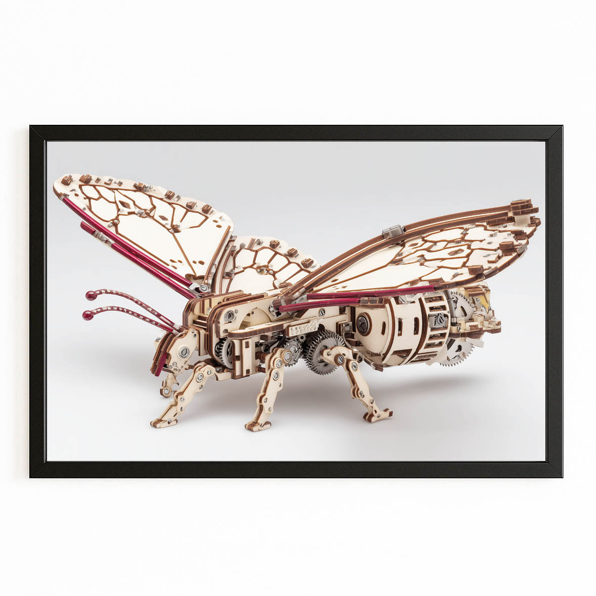 Mechanical Steam Bee Steampunk Canvas Art – with Premium Black frame on white background