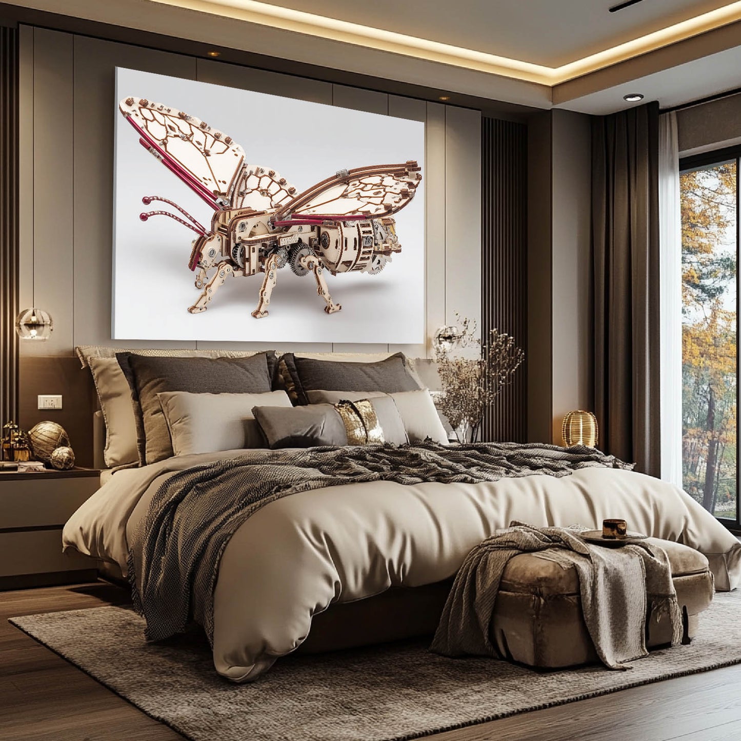 Mechanical Steam Bee Steampunk Canvas Art – styled in a furnished interior