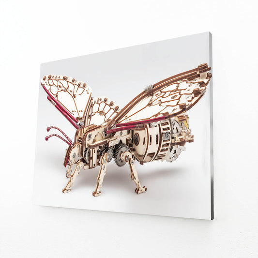 Mechanical Steam Bee Steampunk Canvas Art – angled canvas view on white background