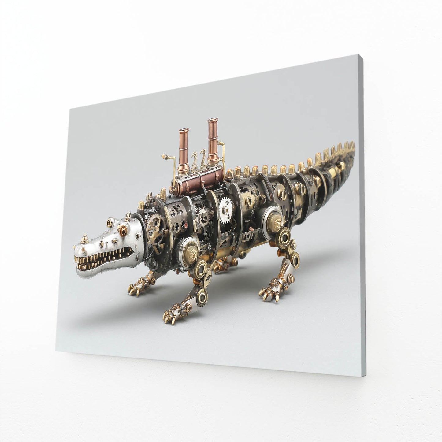 Mechanical Steam Crocodile Steampunk Canvas – angled canvas view on white background