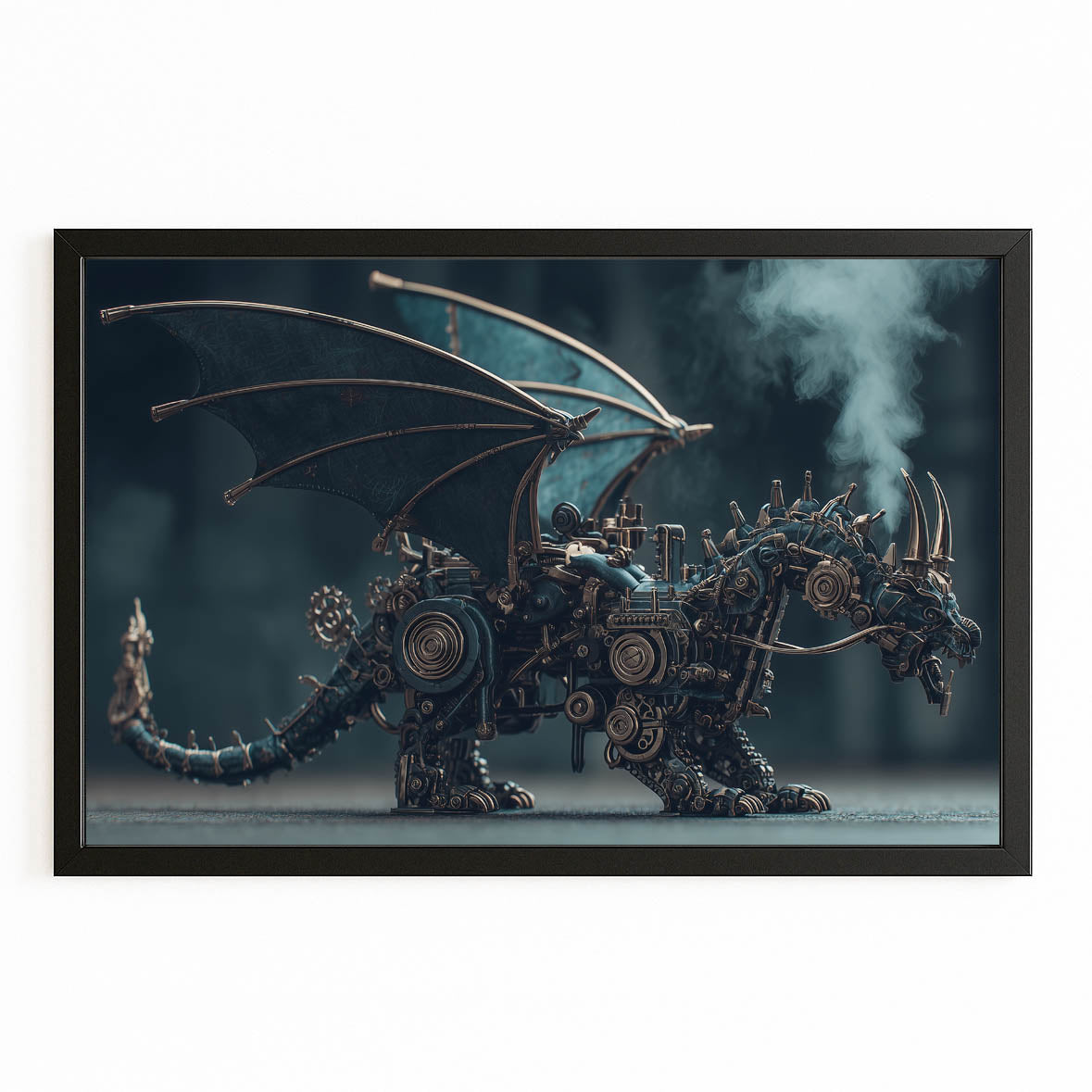 Mechanical Winged Dragon Steampunk Canvas – with Premium Black frame on white background