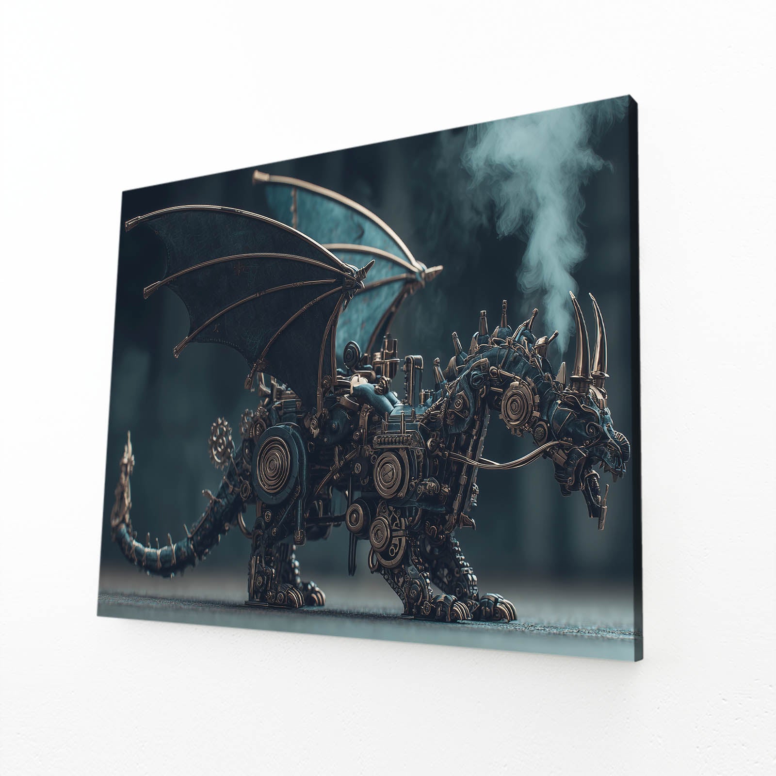 Mechanical Winged Dragon Steampunk Canvas – angled canvas view on white background