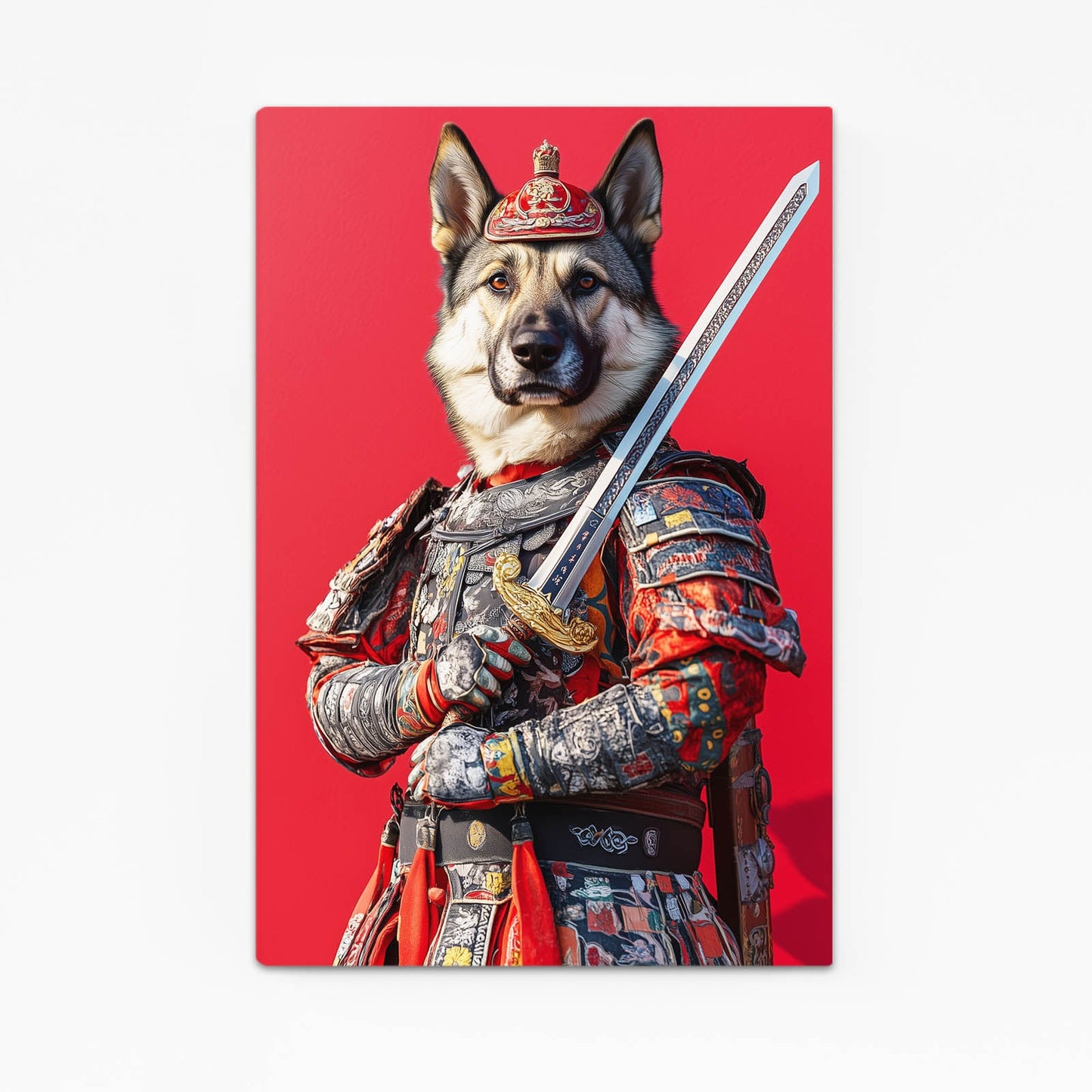 Medieval Dog Art — digital canvas print in red tones