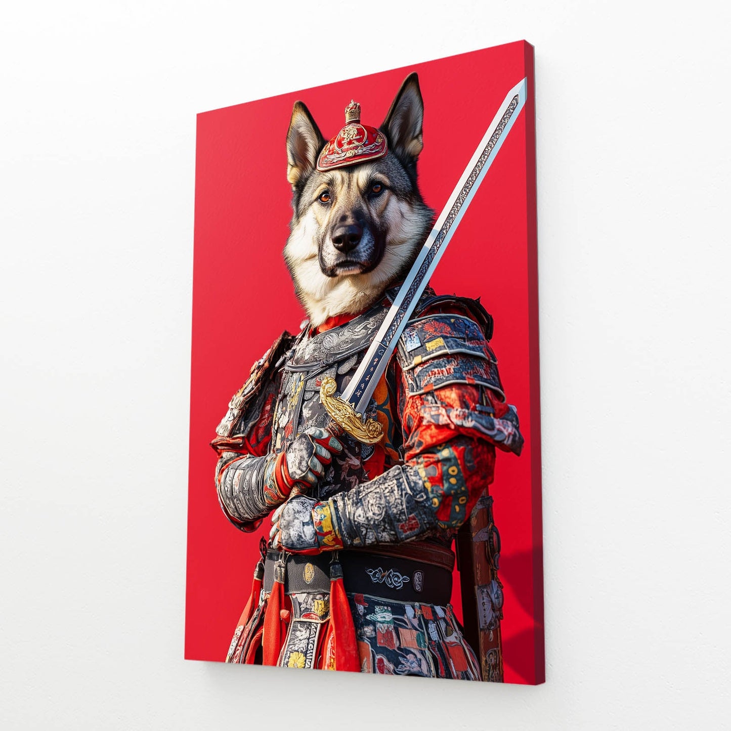 Medieval Dog Art — digital canvas print in red tones, view 2