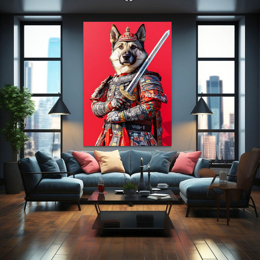 Medieval Dog Art — digital canvas print in red tones, view 3