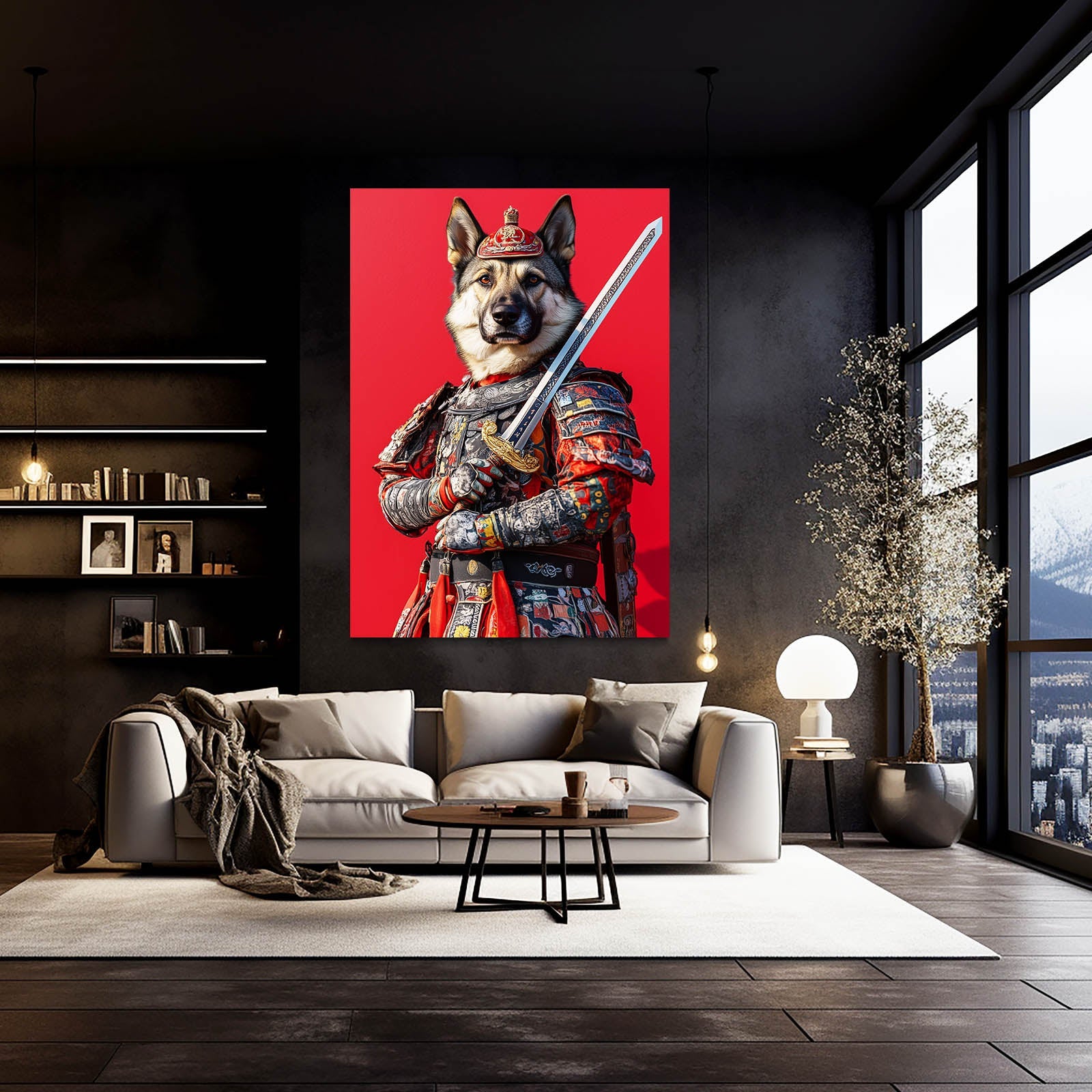 Medieval Dog Art — digital canvas print in red tones, view 4