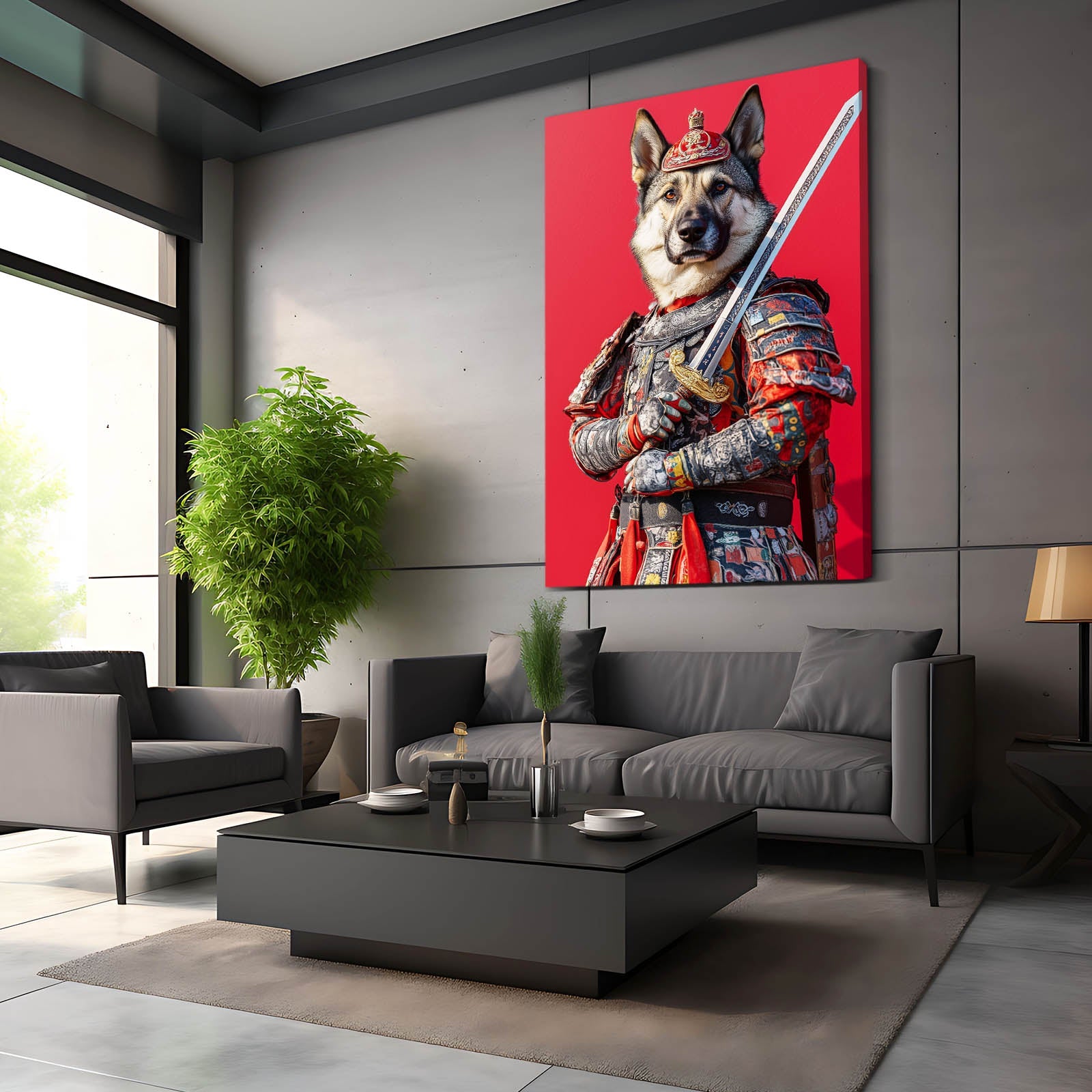 Medieval Dog Art — digital canvas print in red tones, view 5