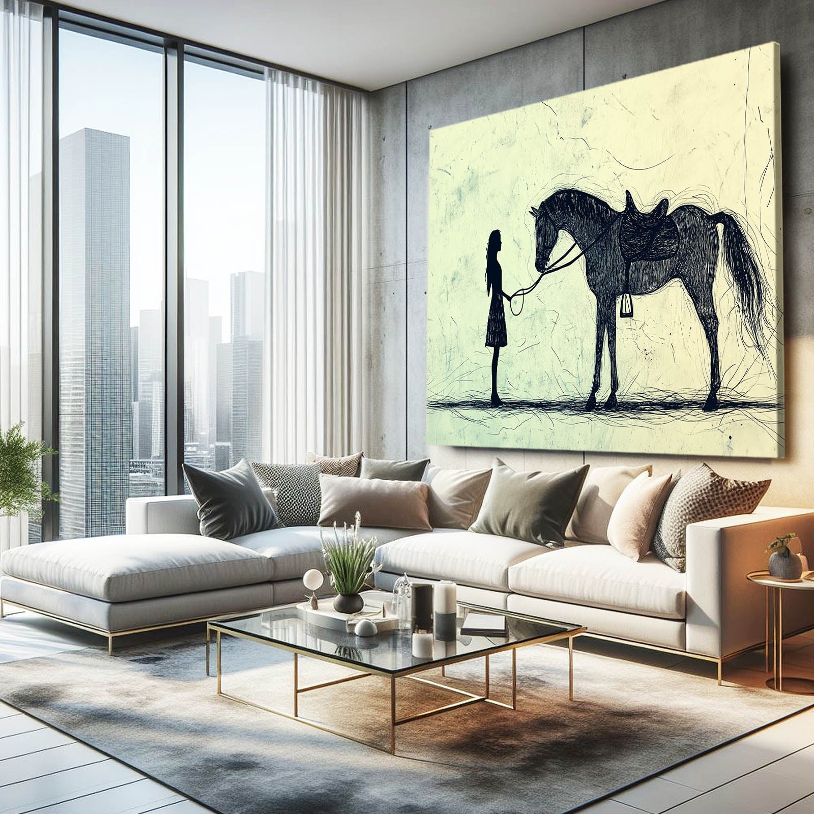 Meeting Horse Canvas – angled canvas view on white background