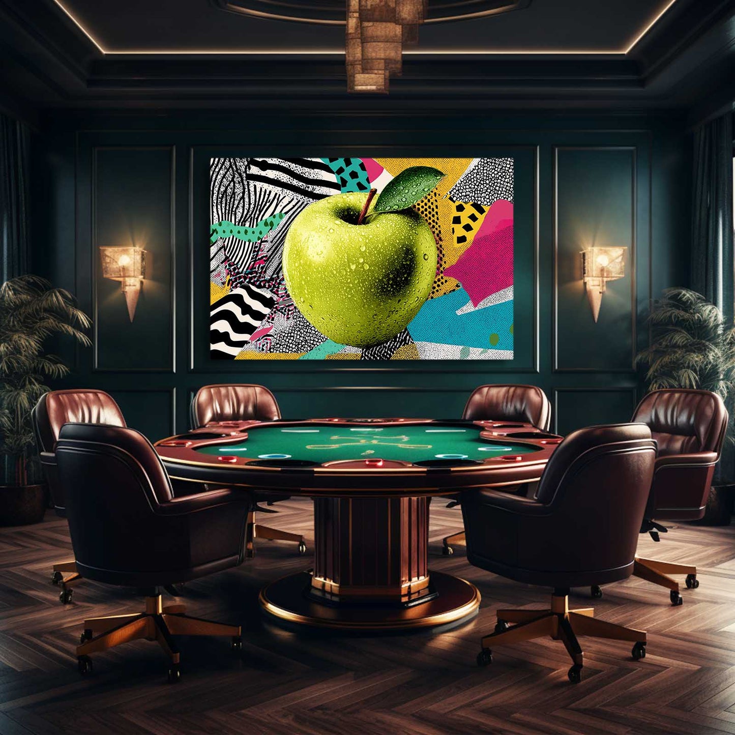 Memphis Pop Collage Apple Canvas – styled in a furnished interior
