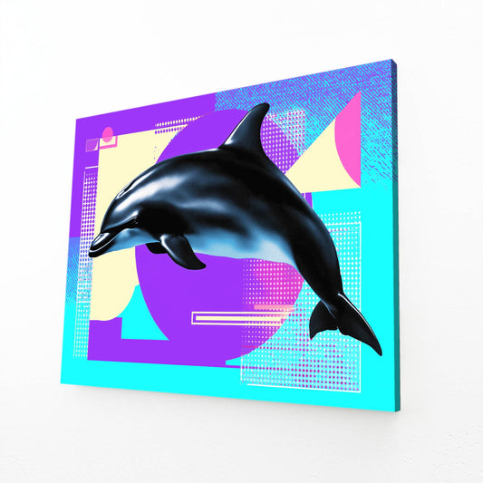 Memphis Splash Dolphin Wall Decor – angled canvas view on white background