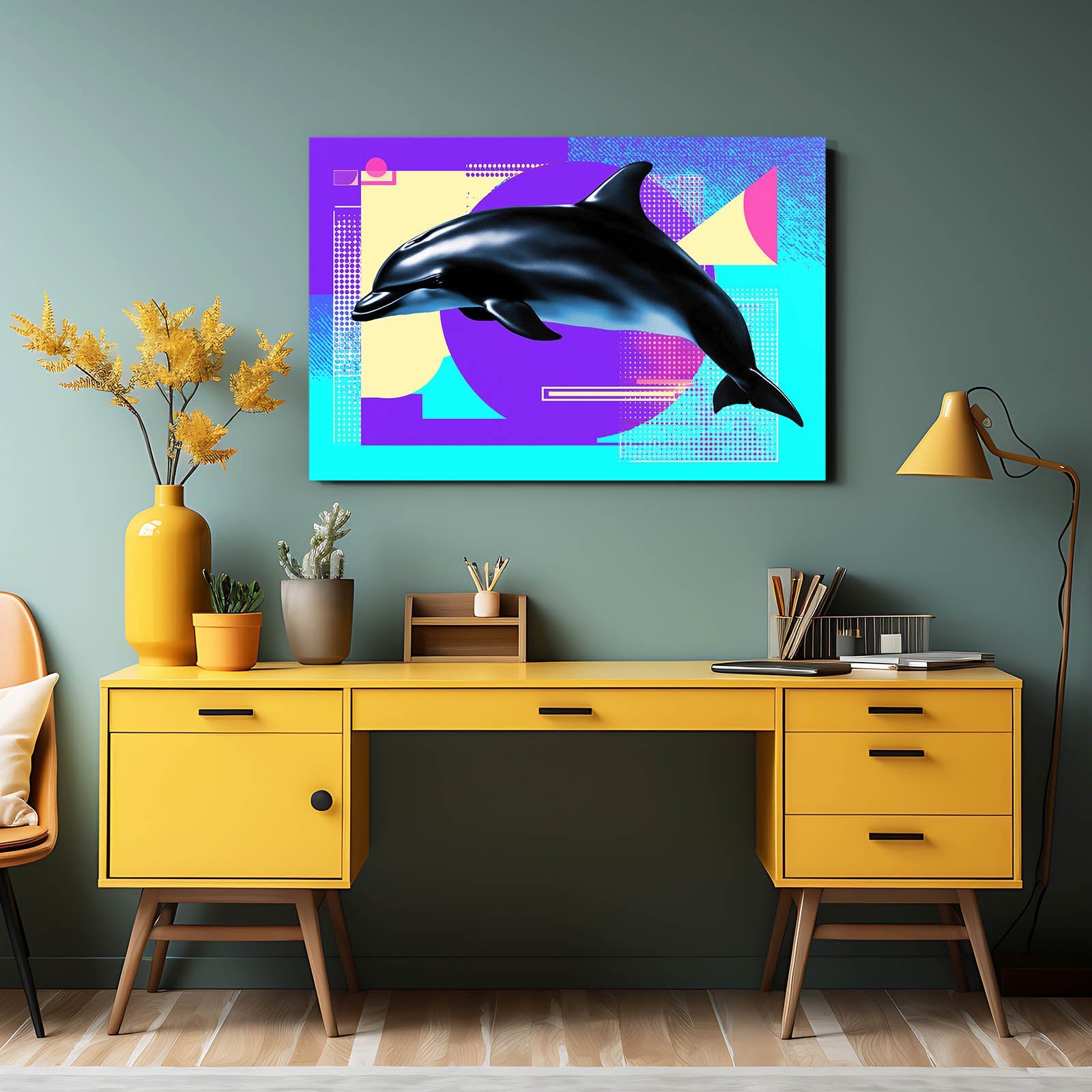 Memphis Splash Dolphin Wall Decor – styled in a furnished interior