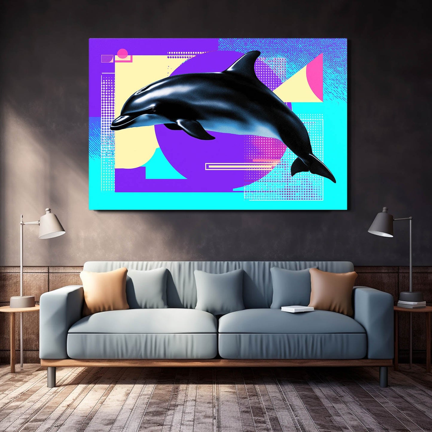Memphis Splash Dolphin Wall Decor – styled in a furnished interior