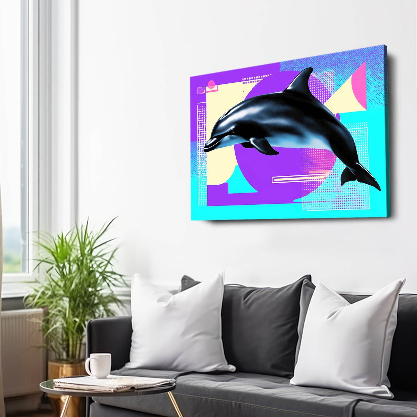 Memphis Splash Dolphin Wall Decor – styled in a furnished interior