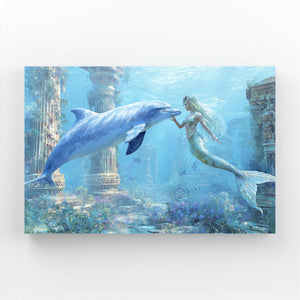 Mermaid Ruins Dolphin Canvas