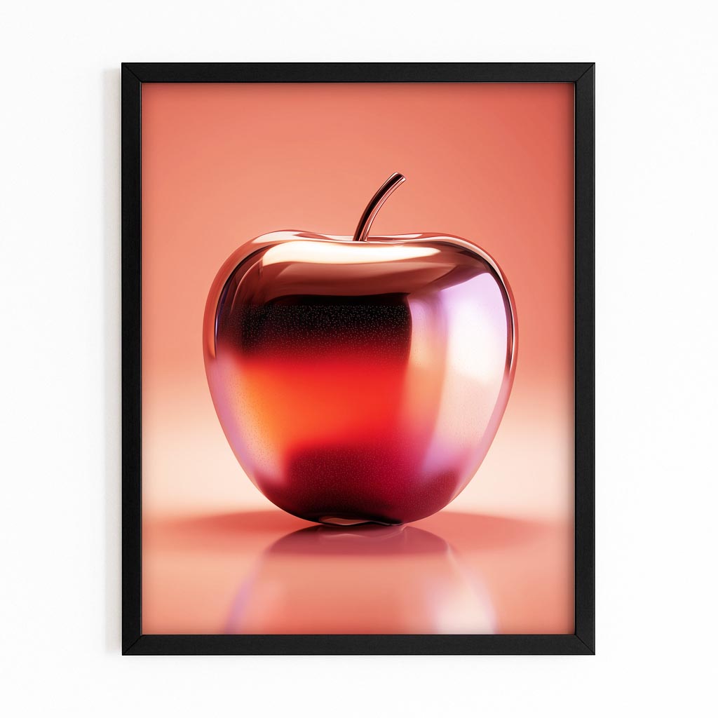 Metallic Coral Gloss Apple Canvas Art – with Premium Black frame on white background