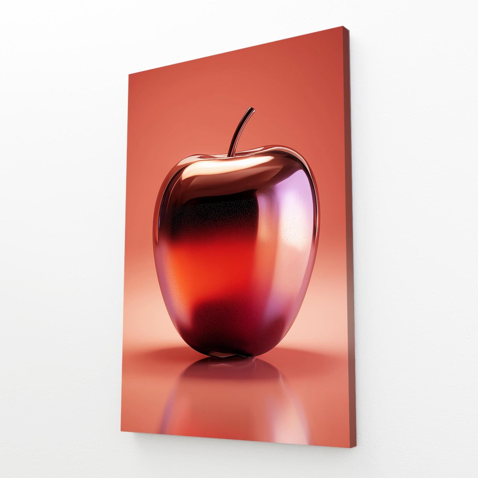 Metallic Coral Gloss Apple Canvas Art – angled canvas view on white background
