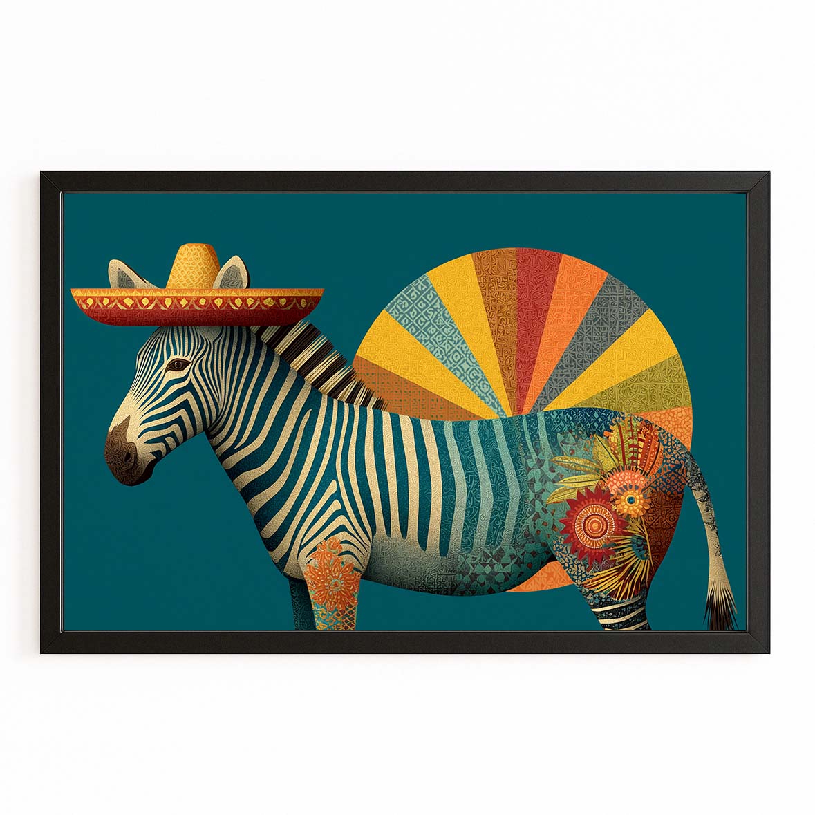Mexican Zebra Art – with Premium Black frame on white background
