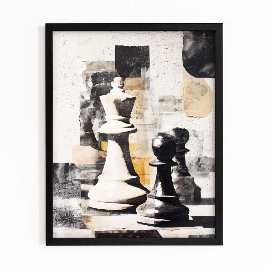 Mid Century Collage Chess Wall Decor – with Premium Black frame on white background